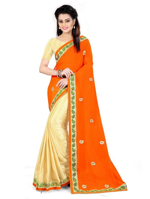 half and half woven saree with blouse - 19661955 - Very Small Image - 1
