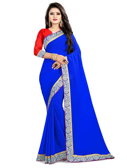 solid woven bordered saree with blouse - 19661963 - Very Small Image - 1