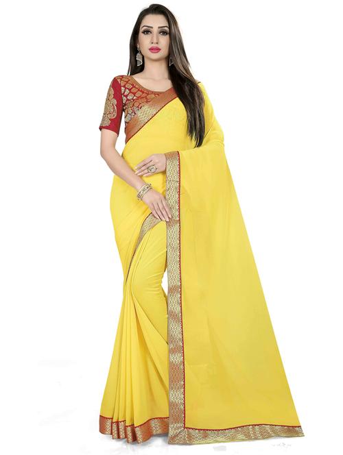solid woven golden border saree with blouse - 19661972 - Very Small Image - 1