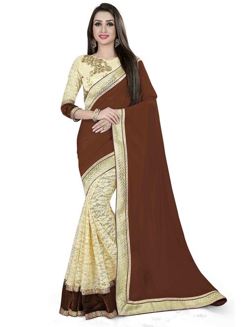 half and half woven golden border saree with blouse - 19661974 - Very Small Image - 1