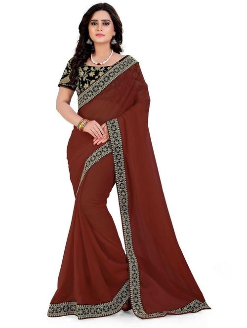 solid woven contrast border saree - 19661986 - Very Small Image - 1