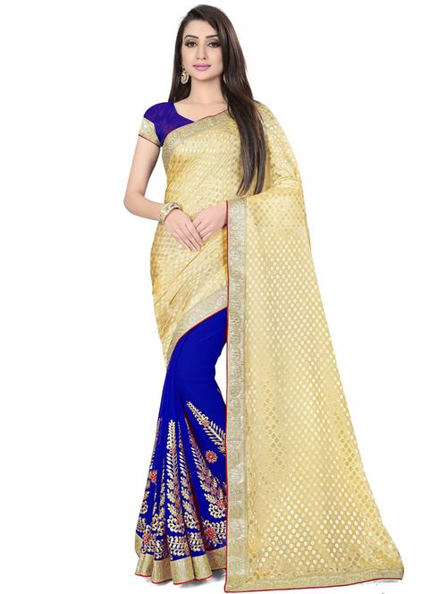 half and half woven self designed saree with blouse - 19661988 - Very Small Image - 1