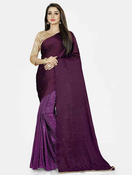 self design half and half saree with blouse - 19661993 - Very Small Image - 1