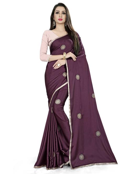 purple embroidered woven saree with blouse - 19662005 - Very Small Image - 1