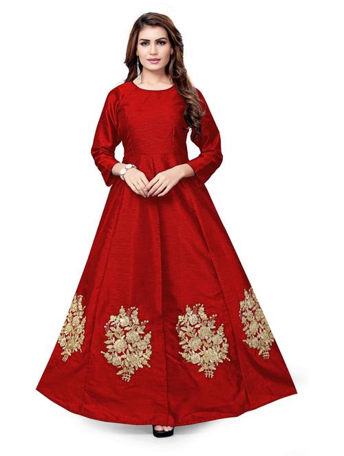 embroidered semi-stitched flared gown - 19662077 - Very Small Image - 1