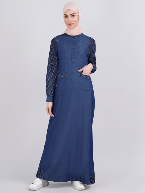 round neck denim maxi cloaks & abaya - 19662392 - Very Small Image - 1