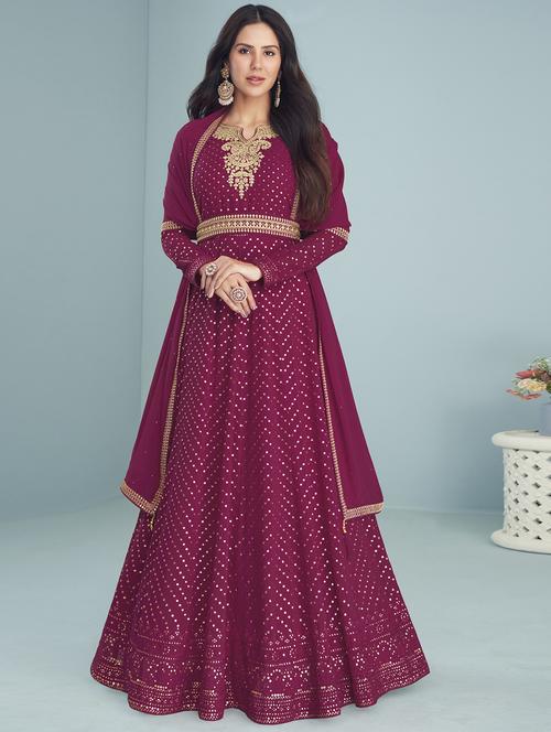 embroidered semi-stitched suit set - 19662430 - Very Small Image - 1