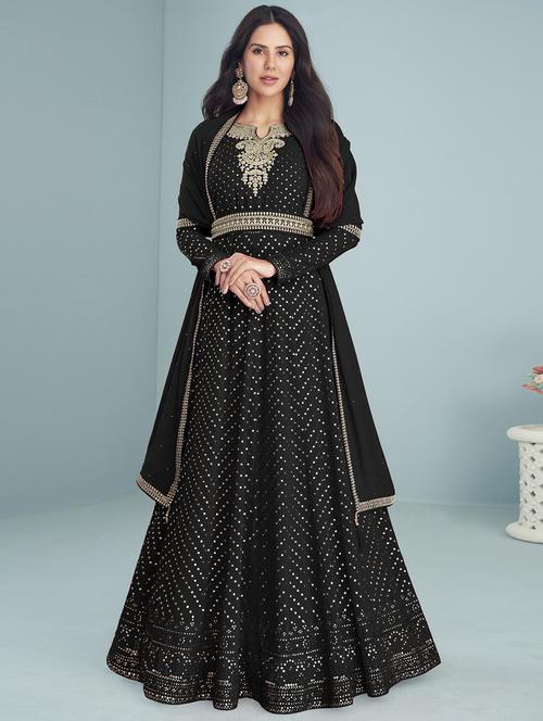 embroidered semi-stitched suit set - 19662432 - Very Small Image - 1
