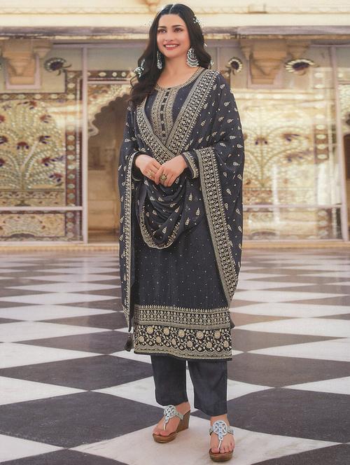 embroidered semi-stitched suit set - 19662436 - Very Small Image - 1