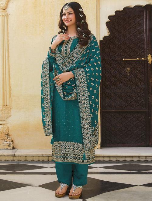 embroidered semi-stitched suit set - 19662439 - Very Small Image - 1