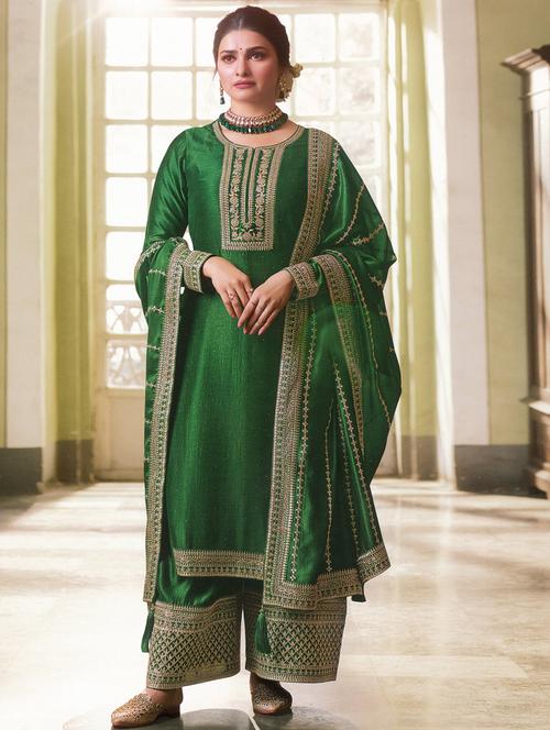 embroidered semi-stitched suit set - 19662444 - Very Small Image - 1
