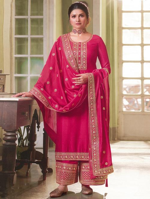 embroidered semi-stitched suit set - 19662446 - Very Small Image - 1
