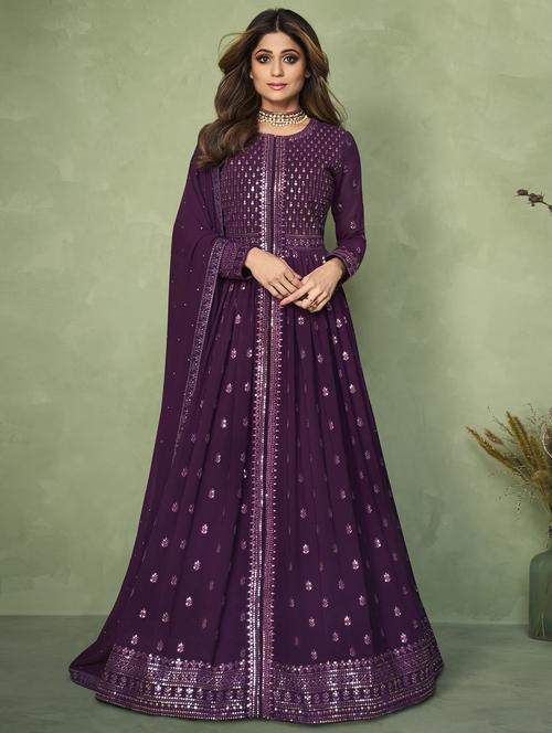 embroidered semi-stitched suit set - 19662448 - Very Small Image - 1