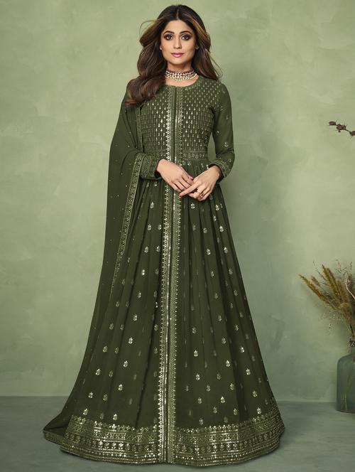embroidered semi-stitched suit set - 19662449 - Very Small Image - 1