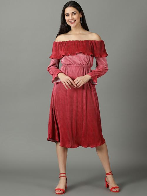 off shoulder solid drop waist dress - 19662586 - Very Small Image - 1
