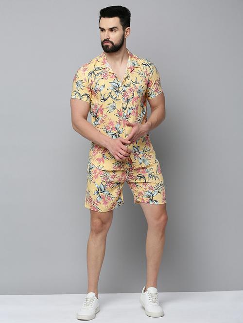 yellow short sleeves floral printed co-ords set - 19662888 - Very Small Image - 1