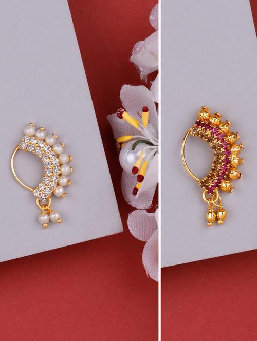 gold plated nath clip on nose ring combo for women - 19663023 - Very Small Image - 1