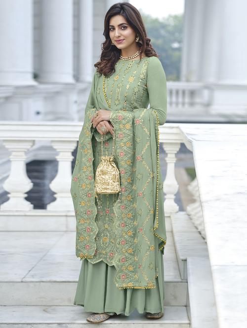 embroidered sharara semi-stitched suit set - 19663458 - Very Small Image - 1