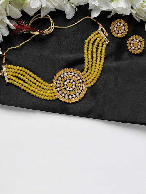 yellow metal necklace and earring - 19663501 - Very Small Image - 1