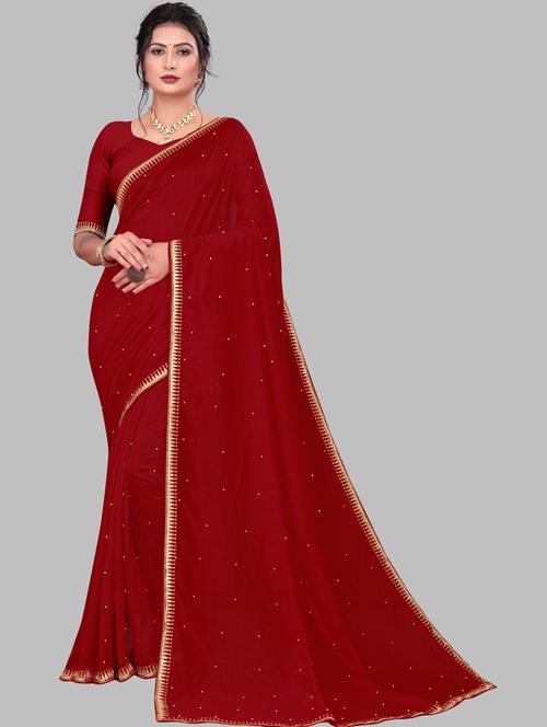 solid bordered saree with blouse - 19663672 - Very Small Image - 1