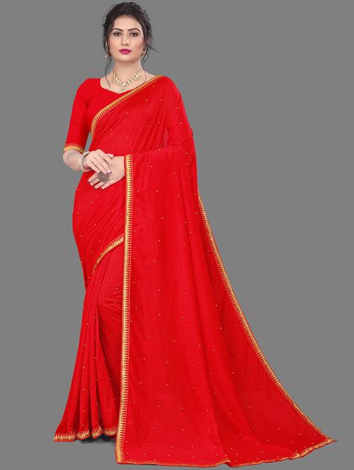 solid bordered saree with blouse - 19663674 - Very Small Image - 1