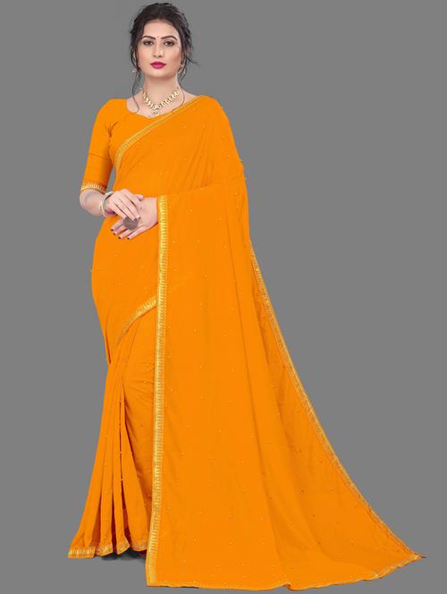 solid bordered saree with blouse - 19663675 - Very Small Image - 1