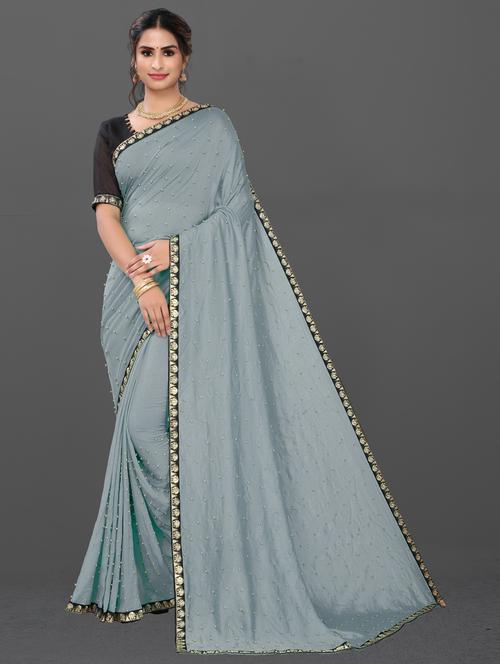 solid bordered saree with blouse - 19663701 - Very Small Image - 1