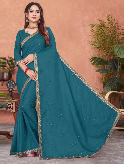 solid bordered saree with blouse - 19663704 - Very Small Image - 1