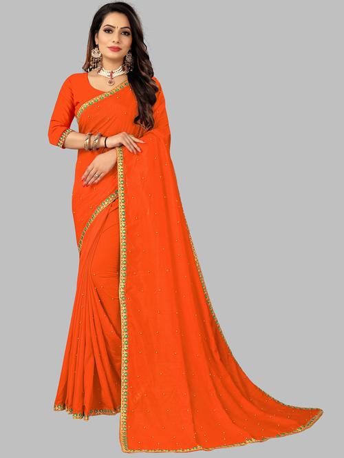 solid bordered saree with blouse - 19663711 - Very Small Image - 1
