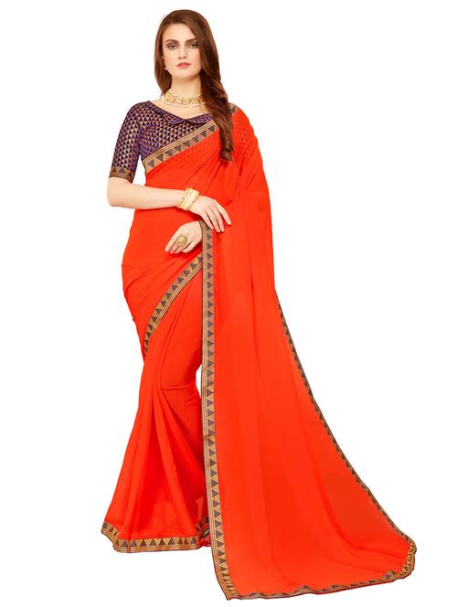 solid bordered saree with blouse - 19663726 - Very Small Image - 1