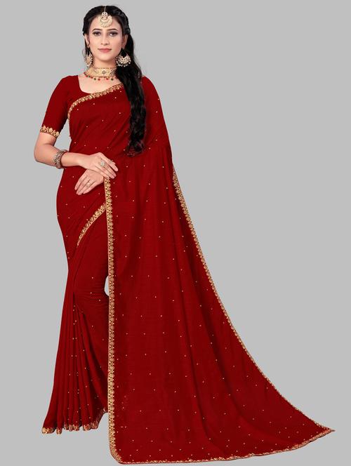 solid bordered saree with blouse - 19663764 - Very Small Image - 1