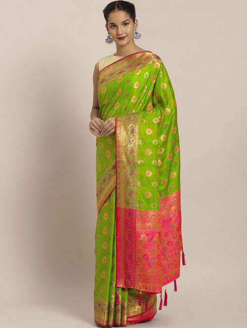 floral banarasi saree with blouse - 19663766 - Very Small Image - 1