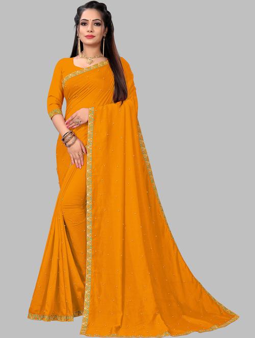 solid bordered saree with blouse - 19663777 - Very Small Image - 1