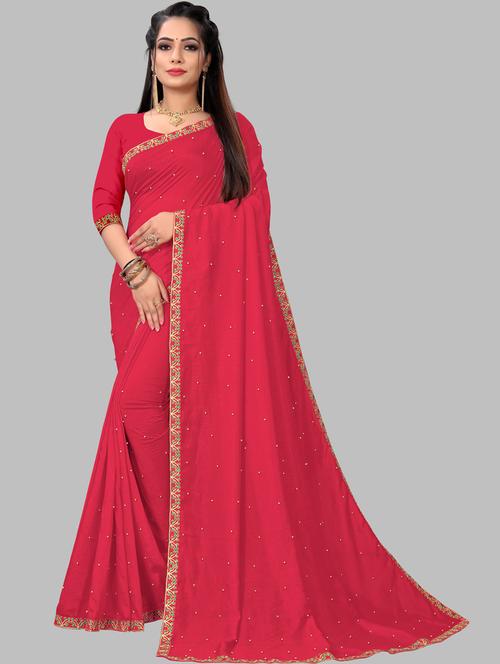 solid bordered saree with blouse - 19663780 - Very Small Image - 1