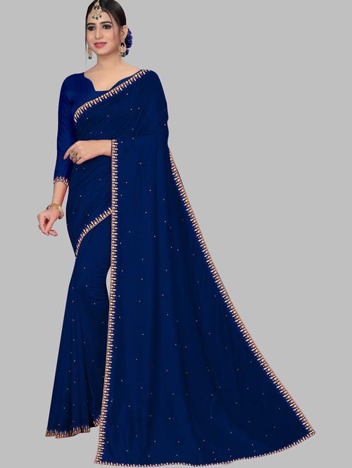 solid bordered saree with blouse - 19663806 - Very Small Image - 1