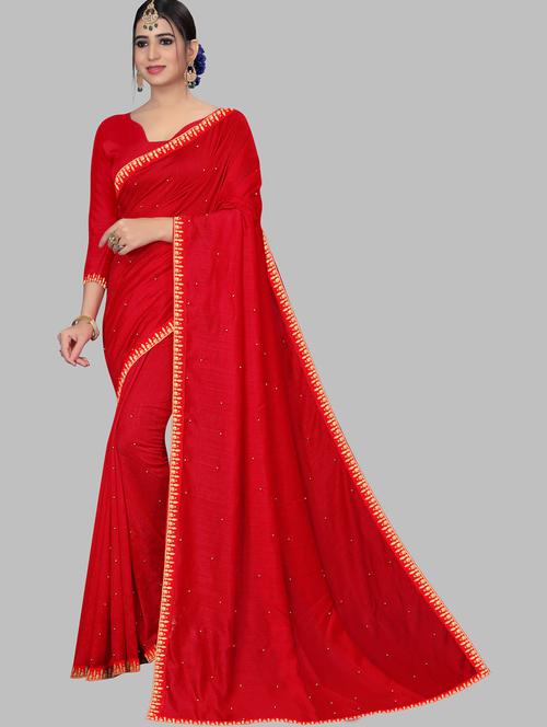 solid bordered saree with blouse - 19663812 - Very Small Image - 1