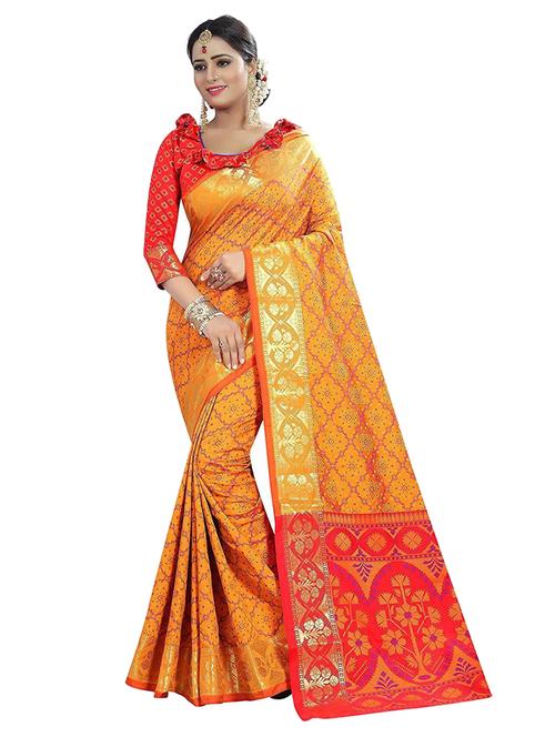 printed woven saree with blouse - 19663816 - Very Small Image - 1