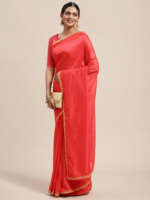 solid bordered saree with blouse - 19663955 - Very Small Image - 1