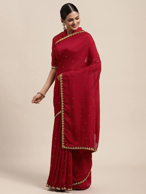 solid bordered saree - 19663957 - Very Small Image - 1