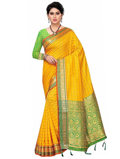 checked banarasi saree with blouse - 19664041 - Very Small Image - 1