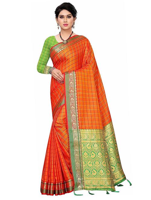 checked banarasi saree with blouse - 19664043 - Very Small Image - 1
