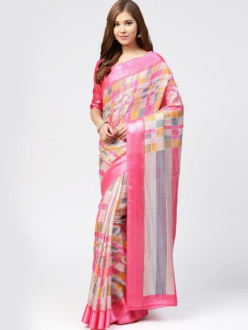 pink silk blend saree with blouse - 19664084 - Very Small Image - 1