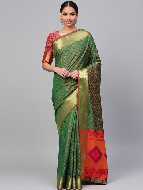 green silk blend saree with blouse - 19664097 - Very Small Image - 1