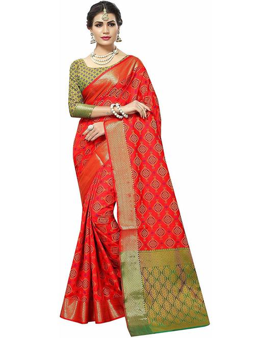 red silk blend patola saree with blouse - 19664102 - Very Small Image - 1