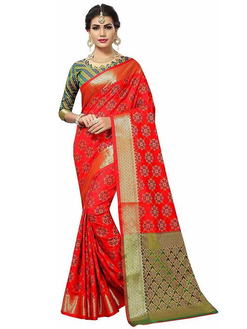 red silk blend banarasi saree - 19664107 - Very Small Image - 1