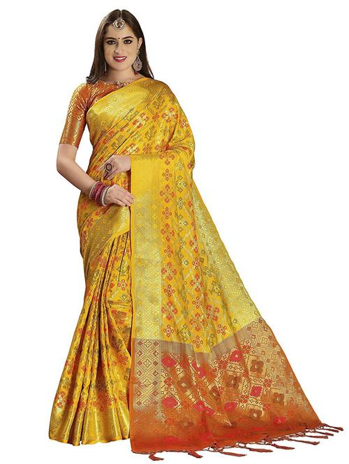 yellow kanjivaram saree with blouse - 19664118 - Very Small Image - 1