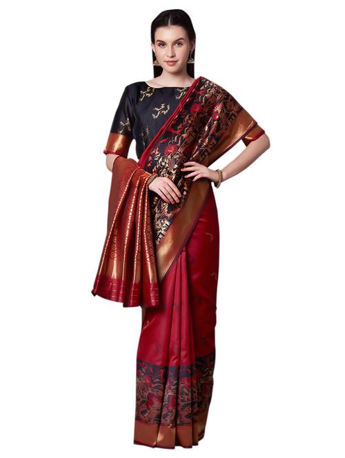 maroon banarasi saree with blouse - 19664131 - Very Small Image - 1