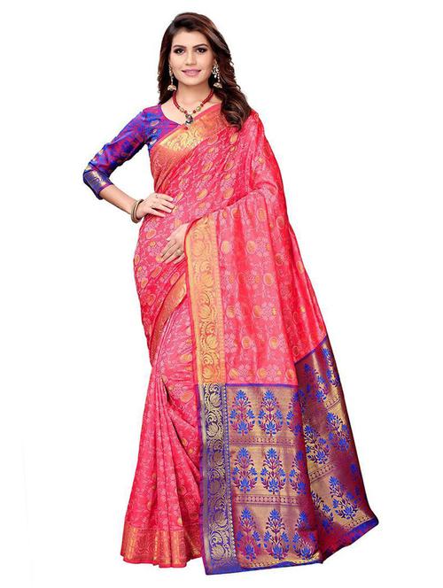 pink silk blend saree with blouse - 19664134 - Very Small Image - 1