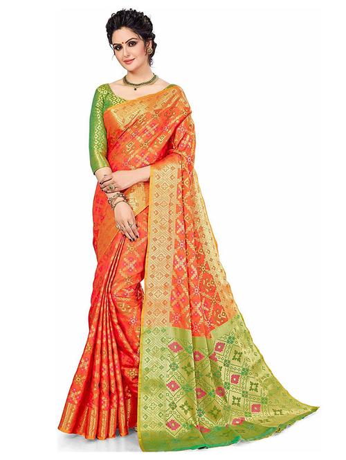 orange banarasi saree - 19664171 - Very Small Image - 1