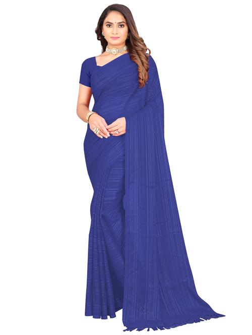women's self design royal blue colored saree with blouse - 19664367 - Very Small Image - 1